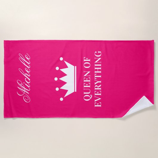 すべての女王王女の王冠の熱いネオンピンク ビーチタオル (正面)