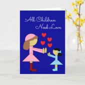 すべての子供が愛を必要とする：ダークブルー空白の カード (黄色い花)