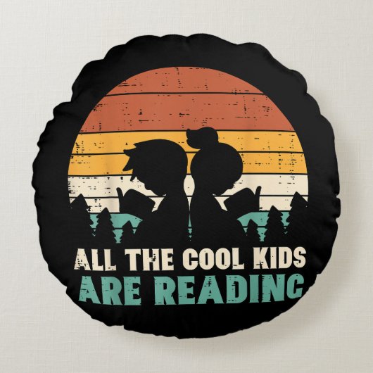 すべての子供読のレトロの本読好き男の子のギ ラウンドクッション (正面)