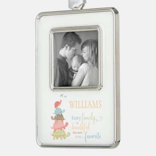 すべての家族が美しいタイポグラフィウミガメ シルバープレートフレームオーナメント (左)