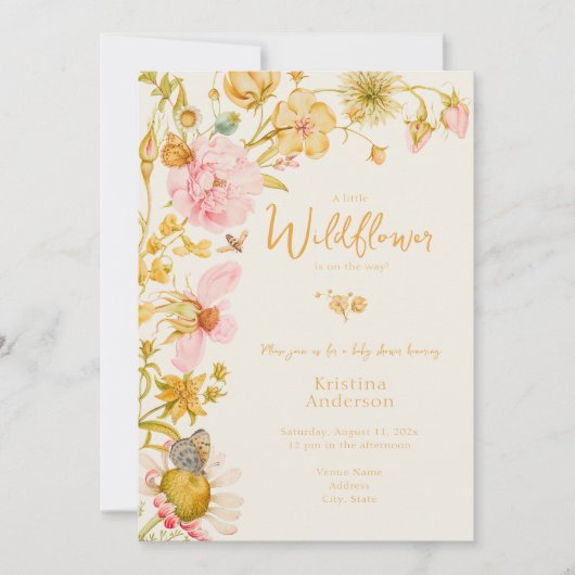 すべての小さなワイルドフラワーの赤ちゃんシャワー 招待状 (正面)