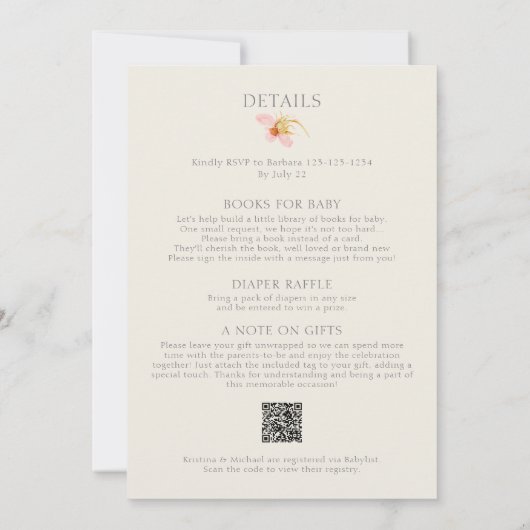 すべての小さなワイルドフラワーの赤ちゃんシャワー 招待状 (裏面)