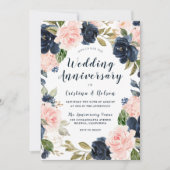 すべての年の結婚記念日 ブッシュピンク ネイビーブルー 招待状 (正面)