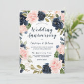 すべての年の結婚記念日 ブッシュピンク ネイビーブルー 招待状 (スタンド正面)