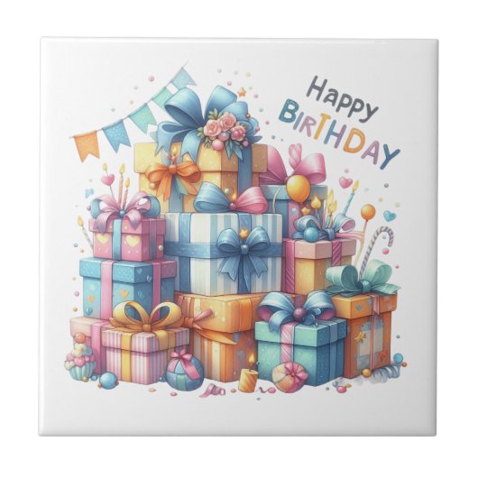 すべての年齢と性別にぴったりの誕生日セラミックタイル タイル (正面)