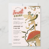 すべての年齢のきのこの森の妖精の女の子の誕生日 招待状 (正面)
