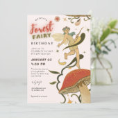 すべての年齢のきのこの森の妖精の女の子の誕生日 招待状 (スタンド正面)