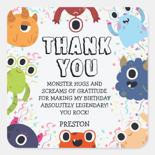 すべての年齢のための小さなモンスターの誕生日パーティー スクエアシール (正面)