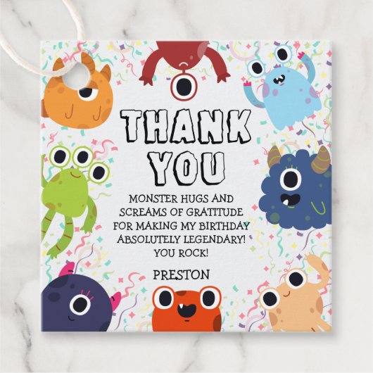 すべての年齢のための小さなモンスターの誕生日パーティー フェイバータグ (正面)