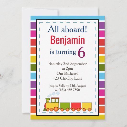 すべての年齢の誕生日に最適なパーソナライズされた列車 招待状 (正面)
