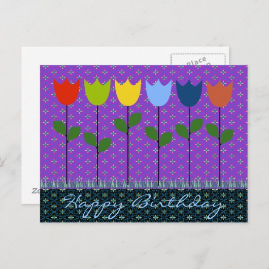 すべての年齢の誕生日グリーティングカード : チューリップ ポストカード (正面/裏面)