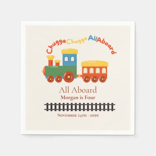 すべての年齢の誕生日トレインカラフルチュガのすべての乗船 スタンダードカクテルナプキン (正面)