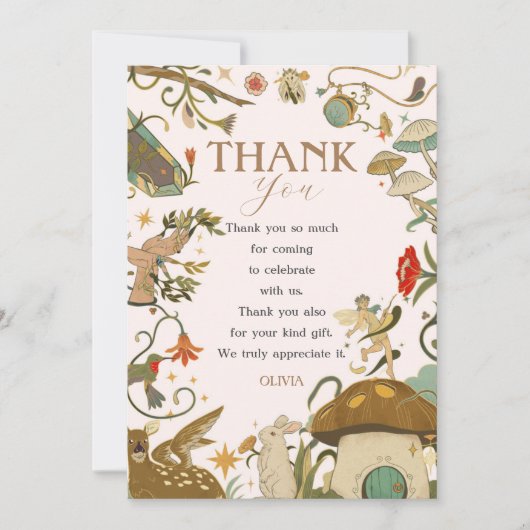 すべての年齢キノコの森の妖精の女の子の誕生日 サンキューカード (正面)