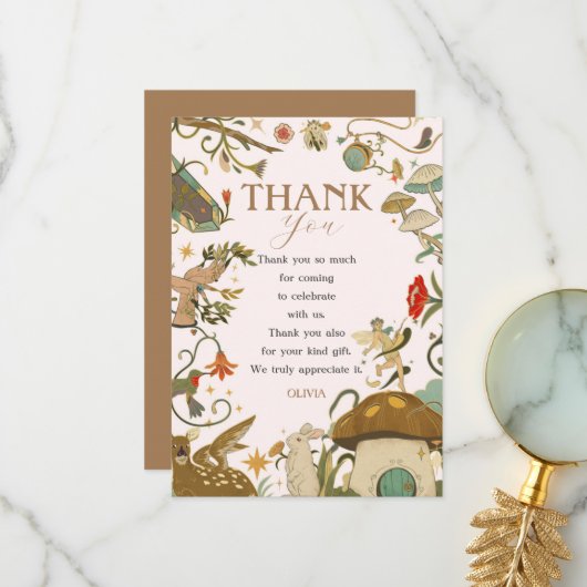 すべての年齢キノコの森の妖精の女の子の誕生日 サンキューカード (正面/裏面インサイチュ)