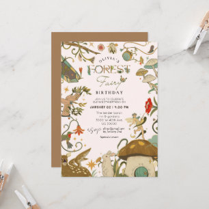 すべての年齢キノコの森の妖精の女の子の誕生日 招待状