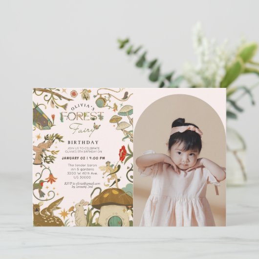 すべての年齢キノコの森の妖精の女の子の誕生日 招待状 (スタンド正面)