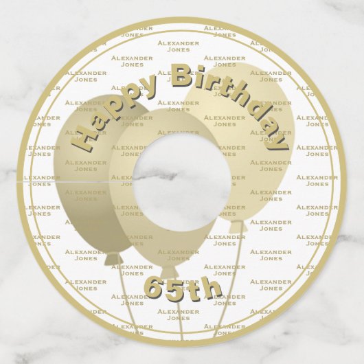 すべての年齢層、名前をカスタムするパターン – 金ゴールドと白 ワイングラスタグ (正面)