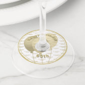 すべての年齢層、名前をカスタムするパターン – 金ゴールドと白 ワイングラスタグ (クローズアップ)