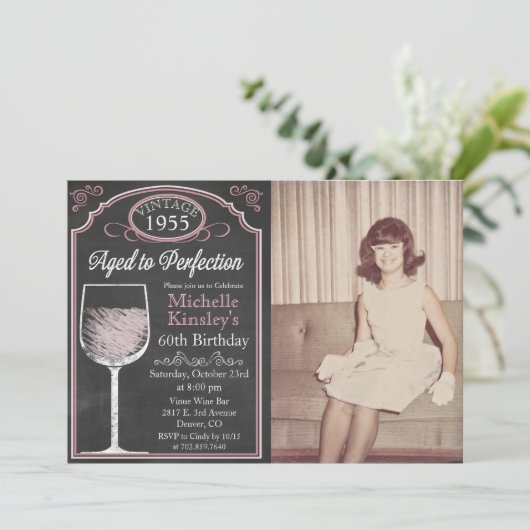 すべての年齢 ワインボトルチョーク 大人誕生日 フォト招待状 招待状 (スタンド正面)