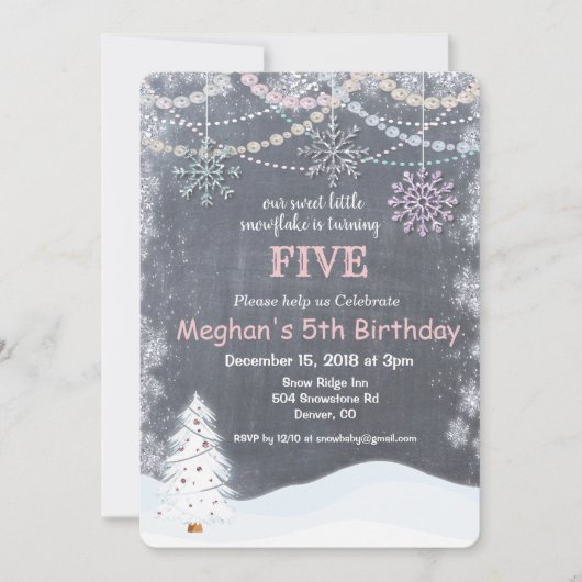すべての年齢 - 冬の雪の結晶の誕生日パーティー招待状 招待状 (正面)