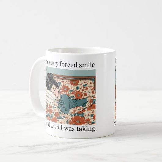 すべての強制スマイルの背後には昼寝おもしろい- コーヒーマグカップ (正面左)