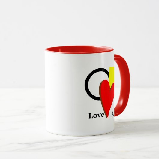 すべての形状と色を愛するハート正方形の円マグカップ マグカップ (正面右)