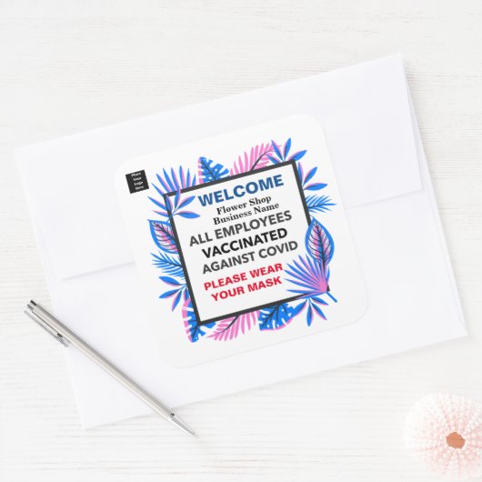 すべての従業員にワクチン接種済みビジネス·ウェルカム スクエアシール (封筒)