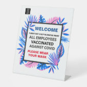 すべての従業員の予防接種ロゴのビジネスへようこそ 台座サイン (正面)