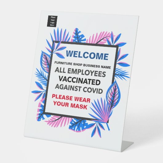 すべての従業員の予防接種ロゴのビジネスへようこそ 台座サイン (正面)