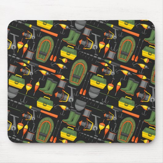 すべての必要な魚釣り要素のかわいい マウスパッド (正面)