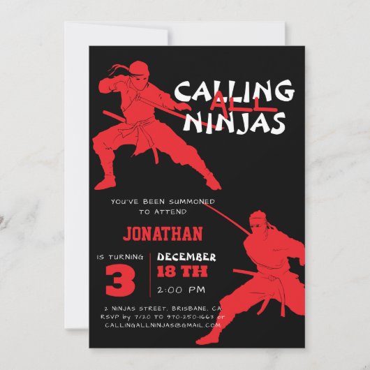 すべての忍者の呼び出し3子供の誕生日 招待状 (正面)