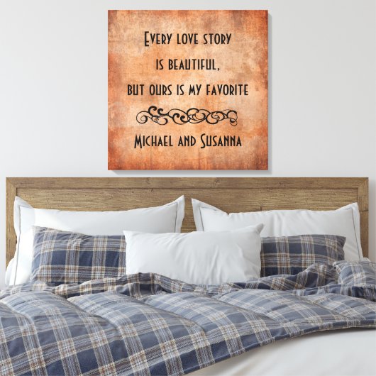 すべての愛の物語が美しいパーソナライズされた引用文 キャンバスプリント (インサイチュ (寝室))