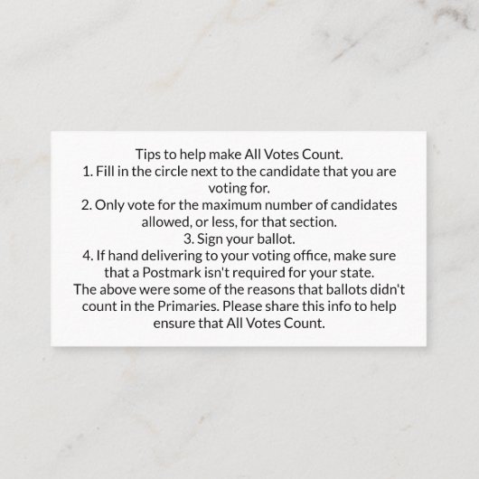 すべての投票投票のヒント付き名刺をカウント 名刺 (裏面)