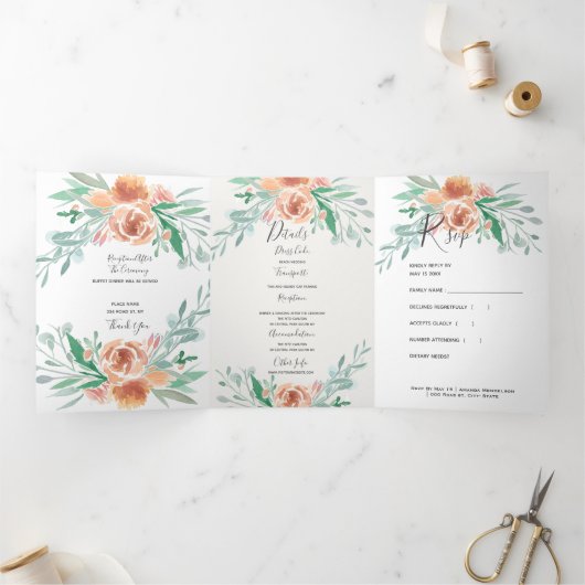 すべての招待プログラムrsvp詳細受信 三つ折り招待状 (内部)