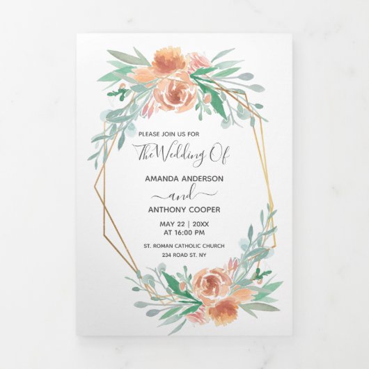 すべての招待プログラムrsvp詳細受信 三つ折り招待状 (カバー)