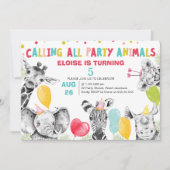 すべての描パーティー動物サファリ誕生日 招待状 (正面)