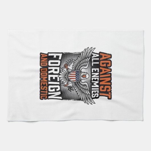 すべての敵に反抗する愛国的な鷲のTシャツデザイン_1 キッチンタオル (横)