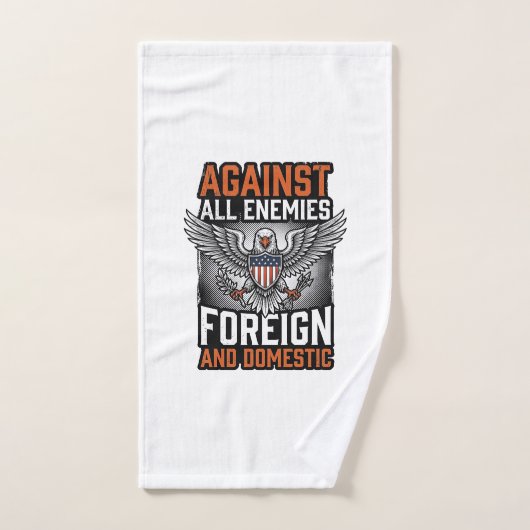 すべての敵に反抗する愛国的な鷲のTシャツデザイン_1 ハンドタオル (ハンドタオル)