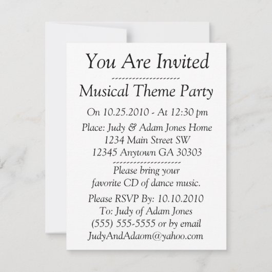 すべての文字の(前部及び背部)招待状をカスタマイズ 招待状 (裏面)