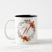 すべての文字ボホの葉ガーリーのモノグラム ツートーンマグカップ (左)