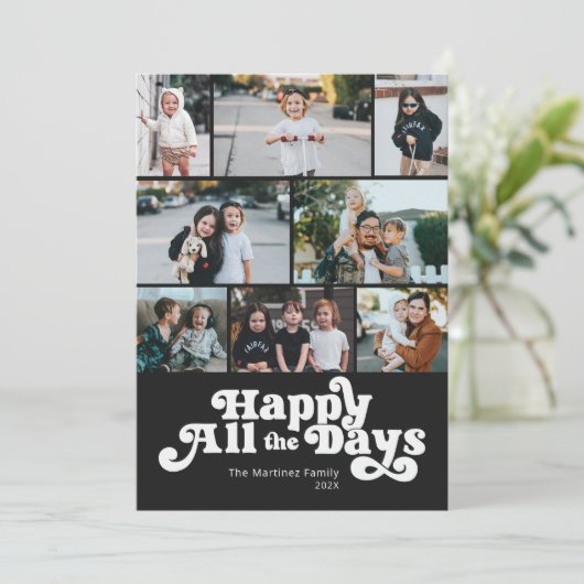 すべての日が幸せな写真 白黒ホリデーカード シーズンカード (スタンド正面)