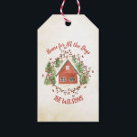 すべての日 | Red Christmas House ギフトタグ<br><div class="desc">この抱き枕の前後には赤い水色の家が並び、赤いベリーのリースに囲まれている。赤い読文字の"すべての日のためのホーム遊は、言葉では：休日のためのホーム。背景はクリーム色の水彩洗剤。自分の名前でパーソナライズできる。</div>