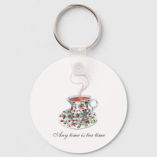 すべての時間はティータイムスローガン引用文ヴィンテージカップ キーホルダー (正面)