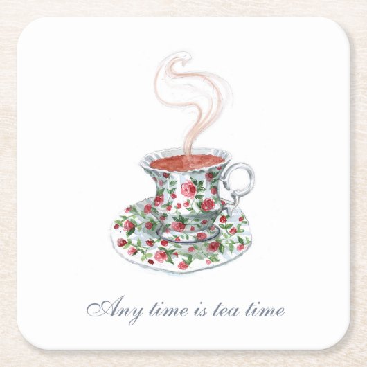 すべての時間はティータイムスローガン引用文ヴィンテージカップ スクエアペーパーコースター (正面)