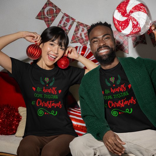 すべての来ハートがクリスマス時に一緒にユニセックス Tシャツ