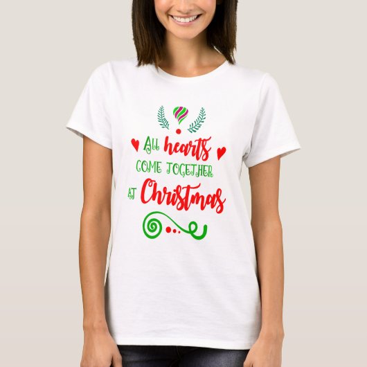 すべての来ハートが一緒にクリスマス女子の Tシャツ (正面)