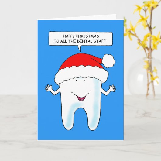 すべての歯科スタッフの漫画にクリスマスを祝う カード (黄色い花)