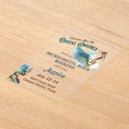 すべての沿岸女性のカーボーイバチェロレッテの呼び出し アクリル招待状 (レイダウン)