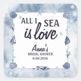 すべての海に、私が見えるのは愛~ウェディングシャワーのための水彩の海のシェル スクエアシール