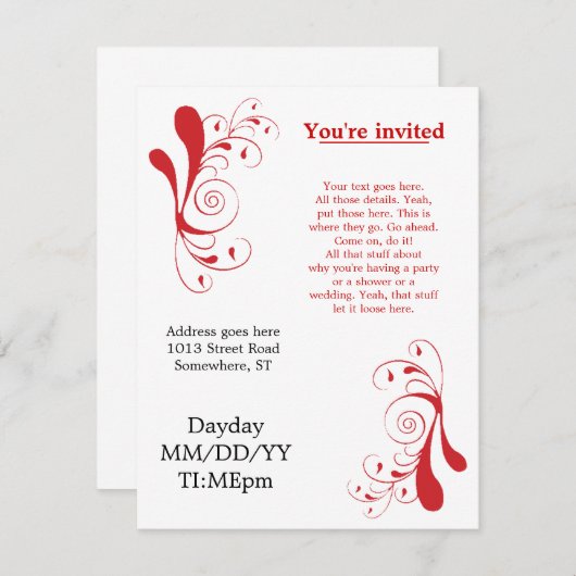 すべての渦巻形の大事な行事の赤い汎用招待状 招待状 (正面/裏面)